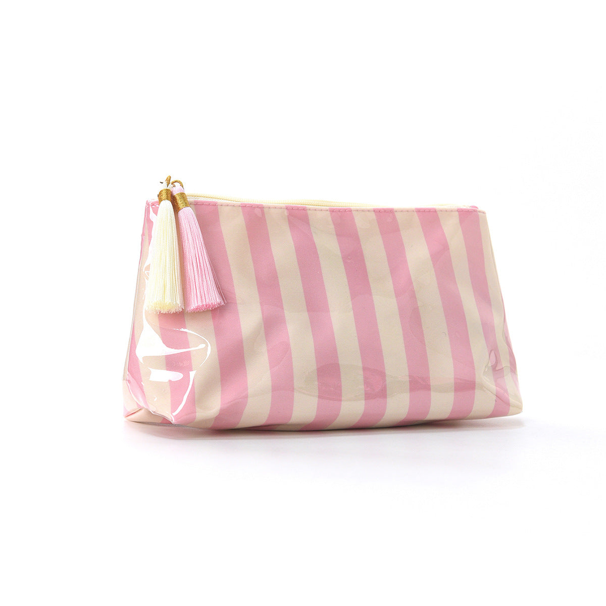 PVC Striped Tassel Zipper Waterproof Travel Cosmetic Bag