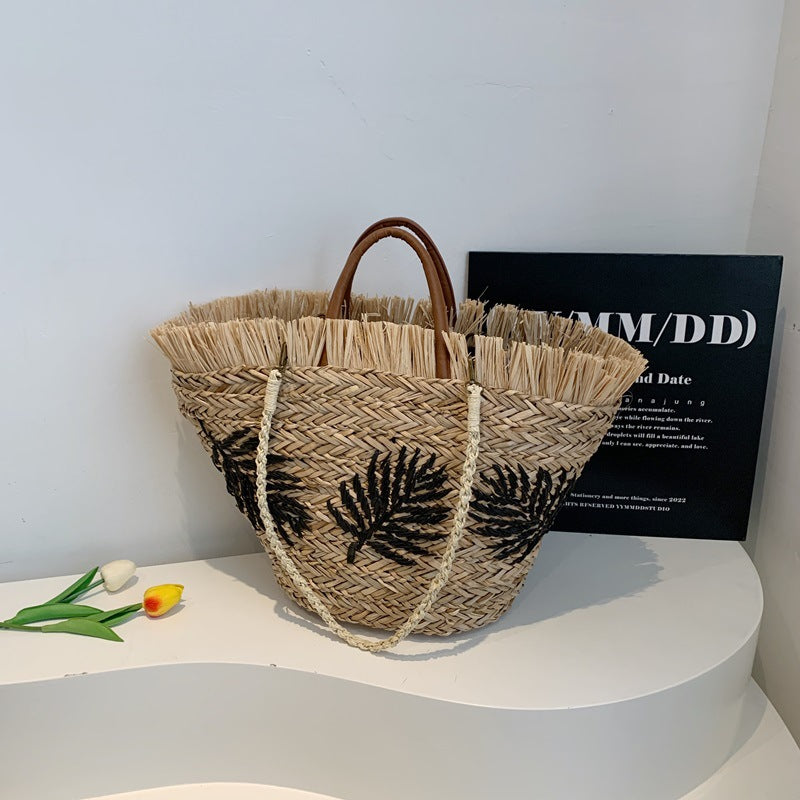 Women Straw Beach Summer Woven Shoulder Handheld Large Tote Bag