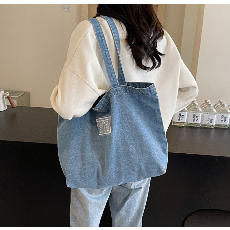 New Denim Shoulder Large Shopping Mom Artistic Student Commute Bag