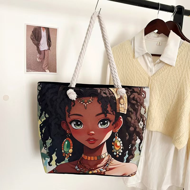 High-End Ethnic Canvas Hemp Rope Armpit Tote