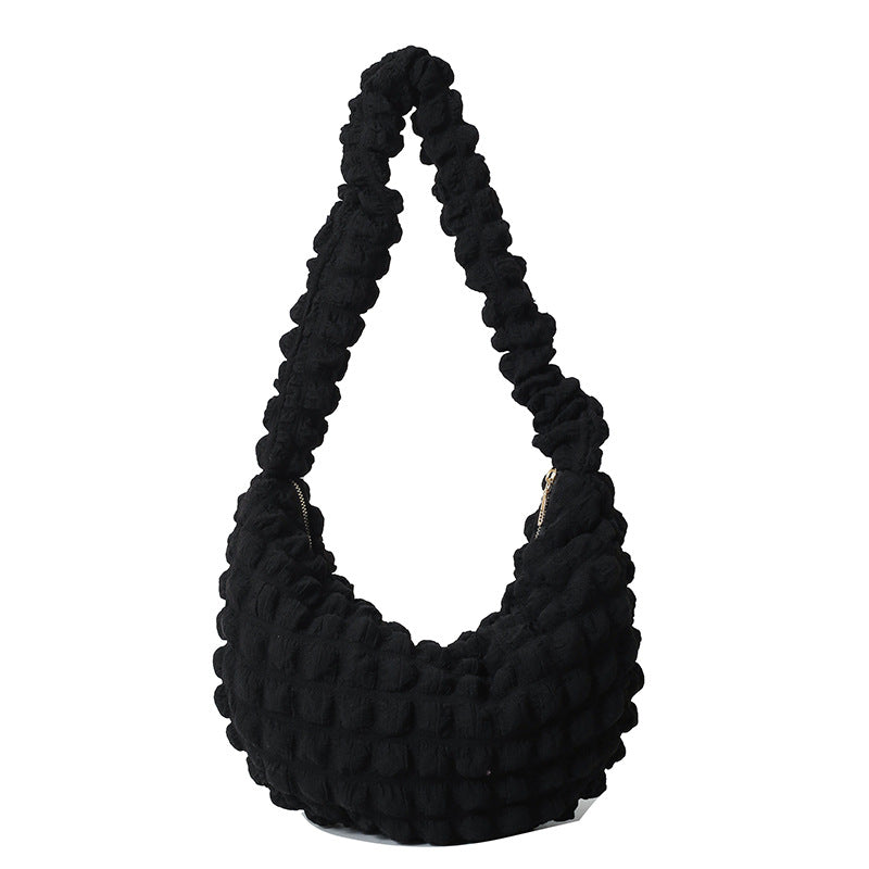 Pleated Bubble Cloud Plaid Tote Bag
