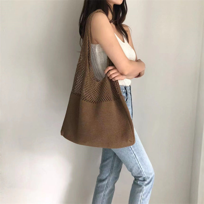 Handwoven Knit Shoulder Large Capacity Crochet Everyday Tote Bag
