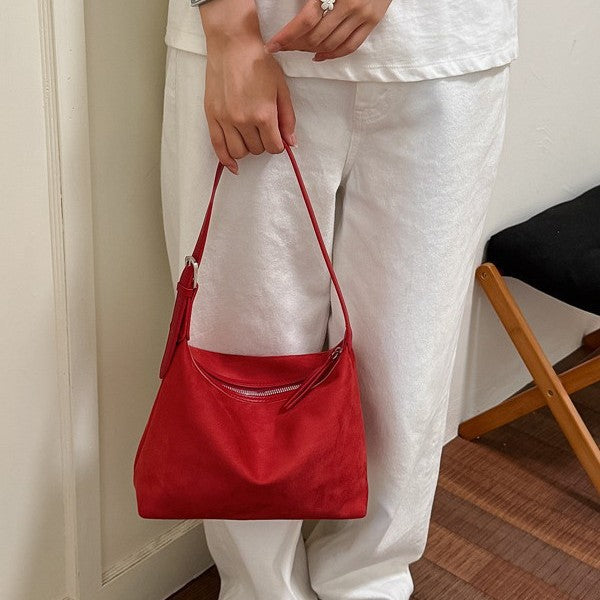 Minimalist Suede Hobo Bag with Adjustable Strap and Zipper