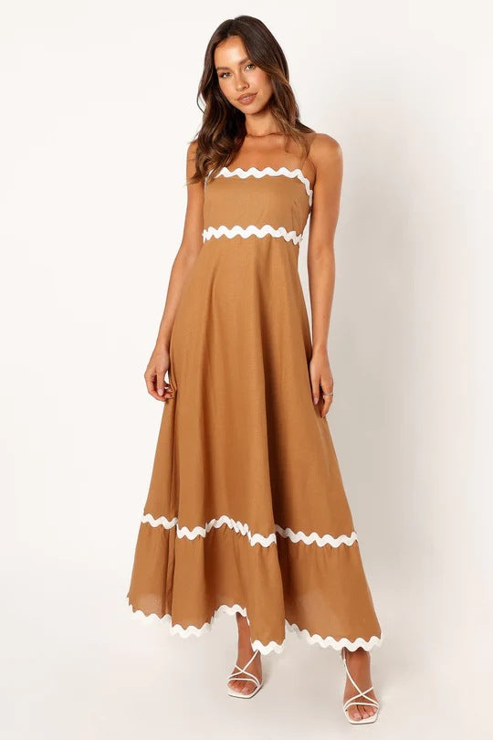 Solid Color Lace Stitching Suspender Tube Top Oversized Dress