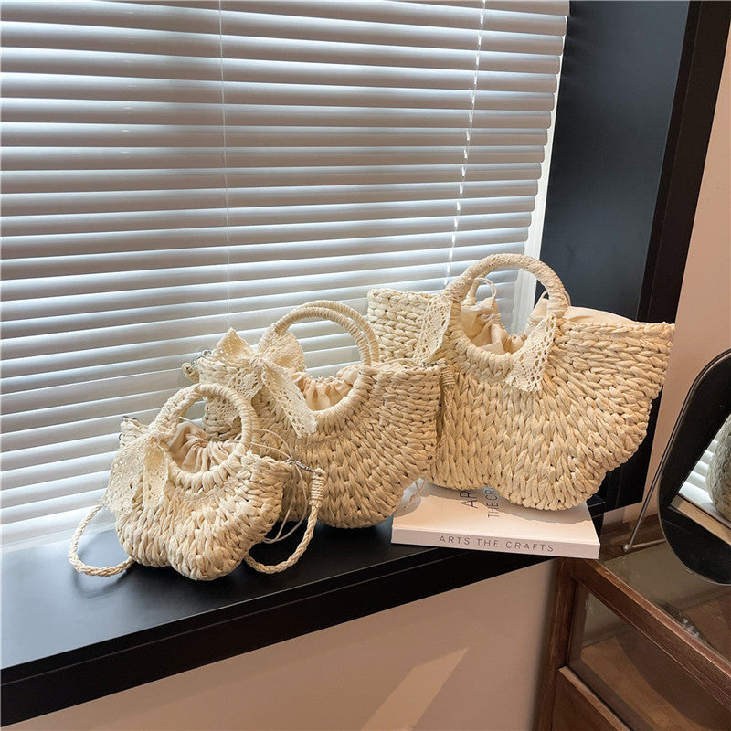 Women Vintage Handheld Woven Beach Japanese Korean 2026 Casual Straw Bag