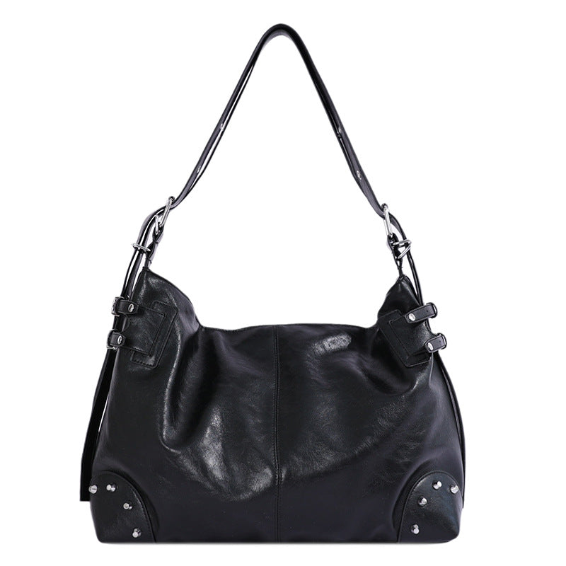 Slouchy Studded Hobo Bag with Buckle Details