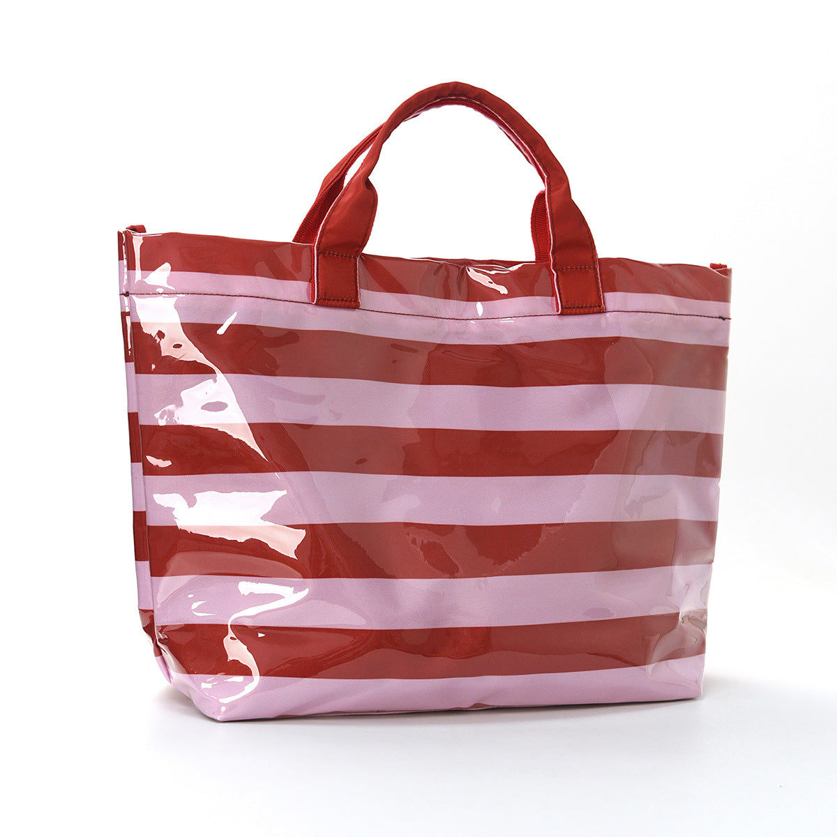 Glossy PVC Striped Waterproof Large Capacity Tote Bag