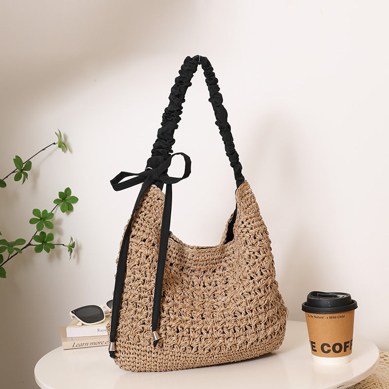 Large Capacity Hollow Bow Straw Beach Bag