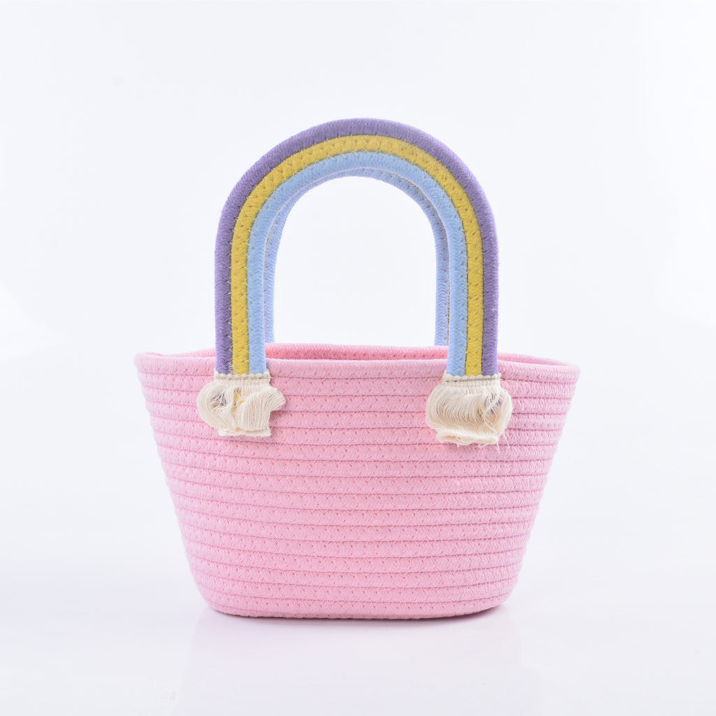 Portable Cotton Rope Rainbow Woven Gift Basket