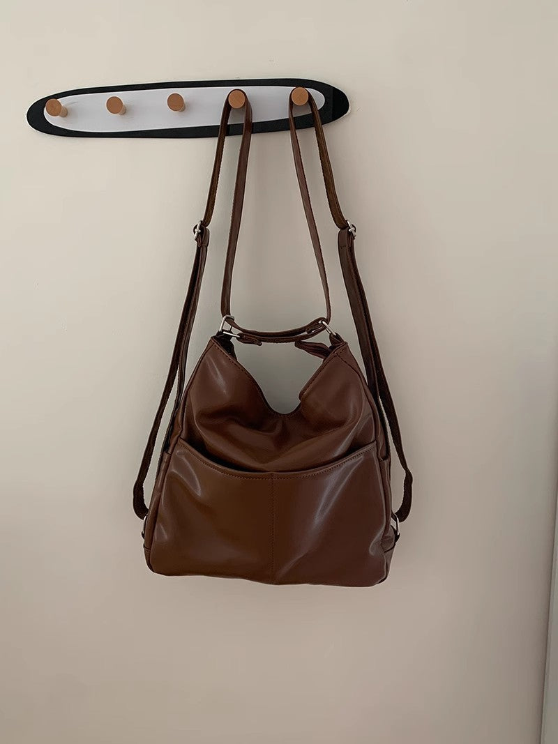 Women Soft Leather Large Capacity Tote Backpack Crossbody Bag