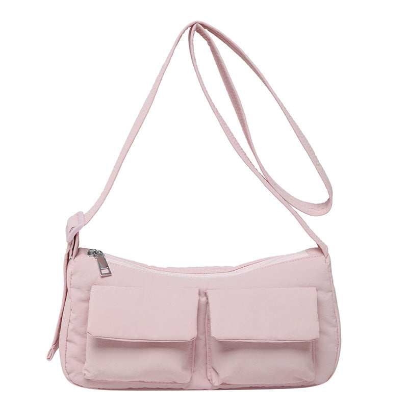 Cross-Border Waterproof Nylon Cloth Bag Ins Shoulder Bag 2025 Popular Women'S Bag Niche Style High-End Double Pocket Crossbody Bag