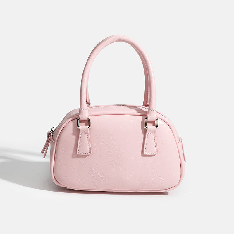 Metallic Mini Silver PU Leather Crossbody Boston Bag