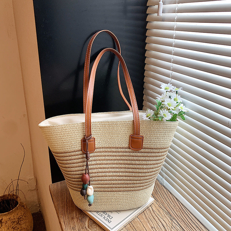 Women Straw Spring Handbag Beach Tote Large Woven Casual Shoulder Bag
