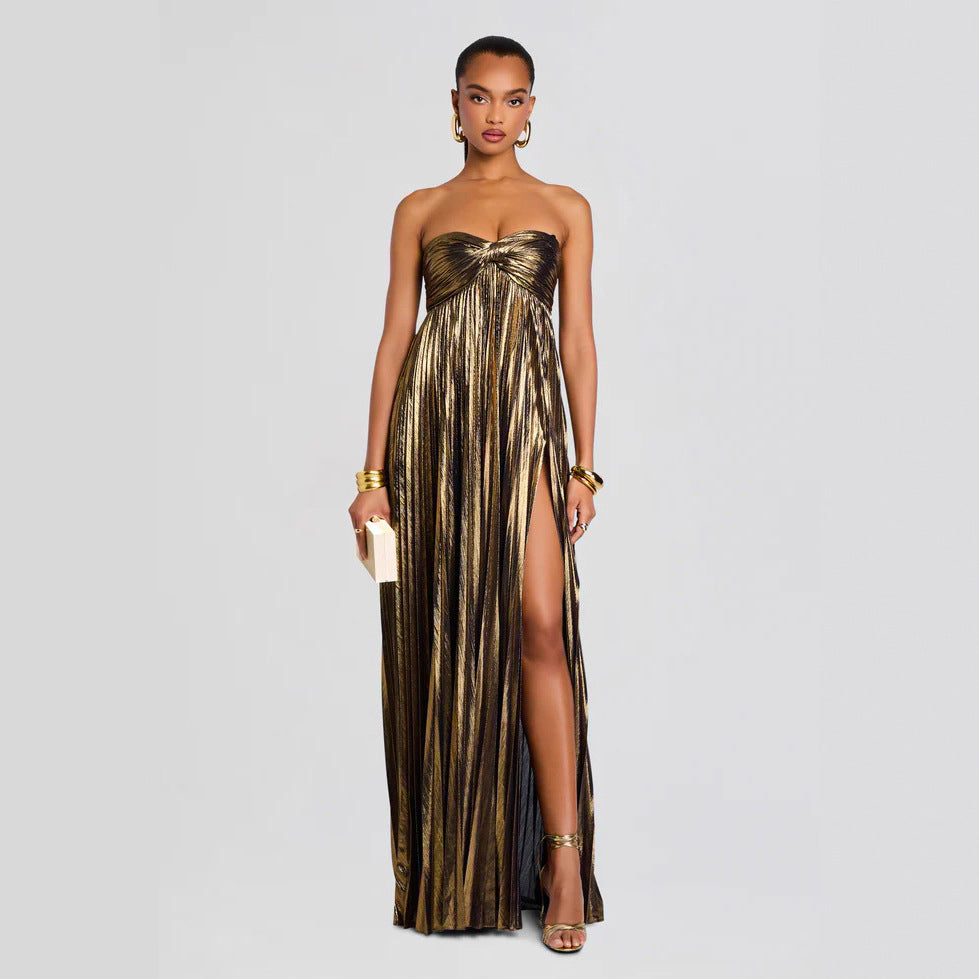 Elegant Textured Sexy Slit Wrap Evening Dress
