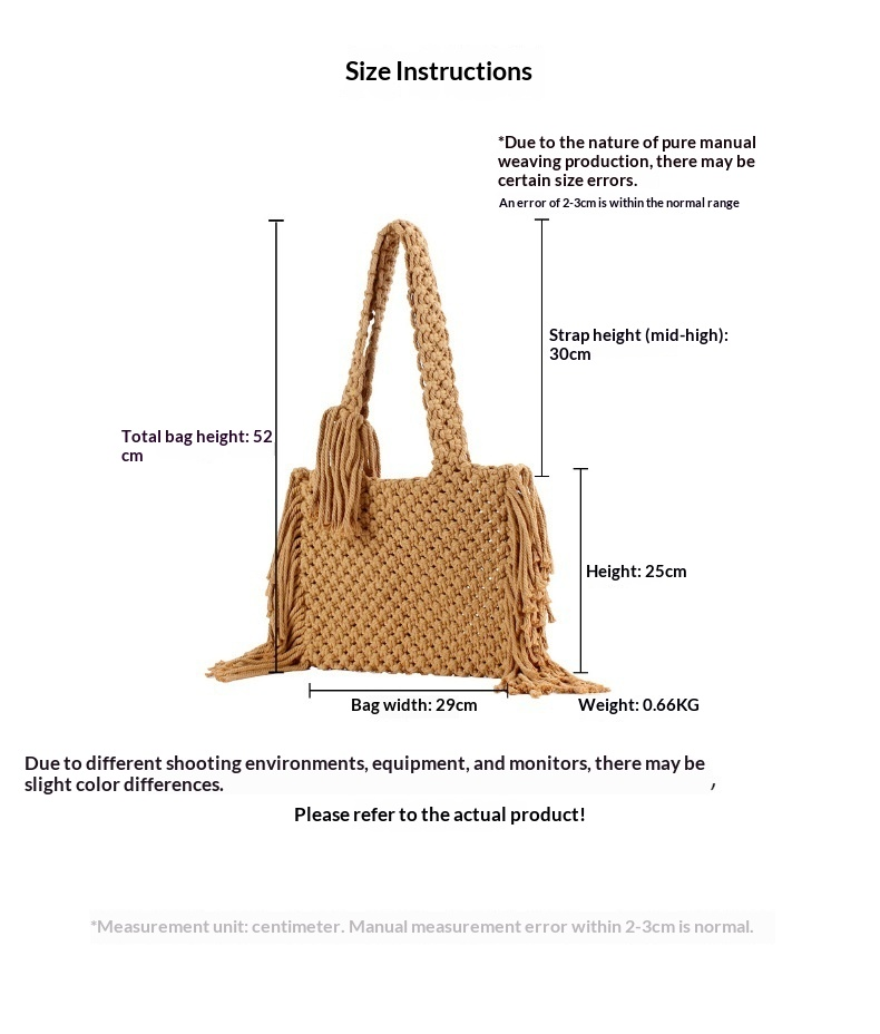Boho Handwoven Cotton Macramé Tote Bag with Fringe
