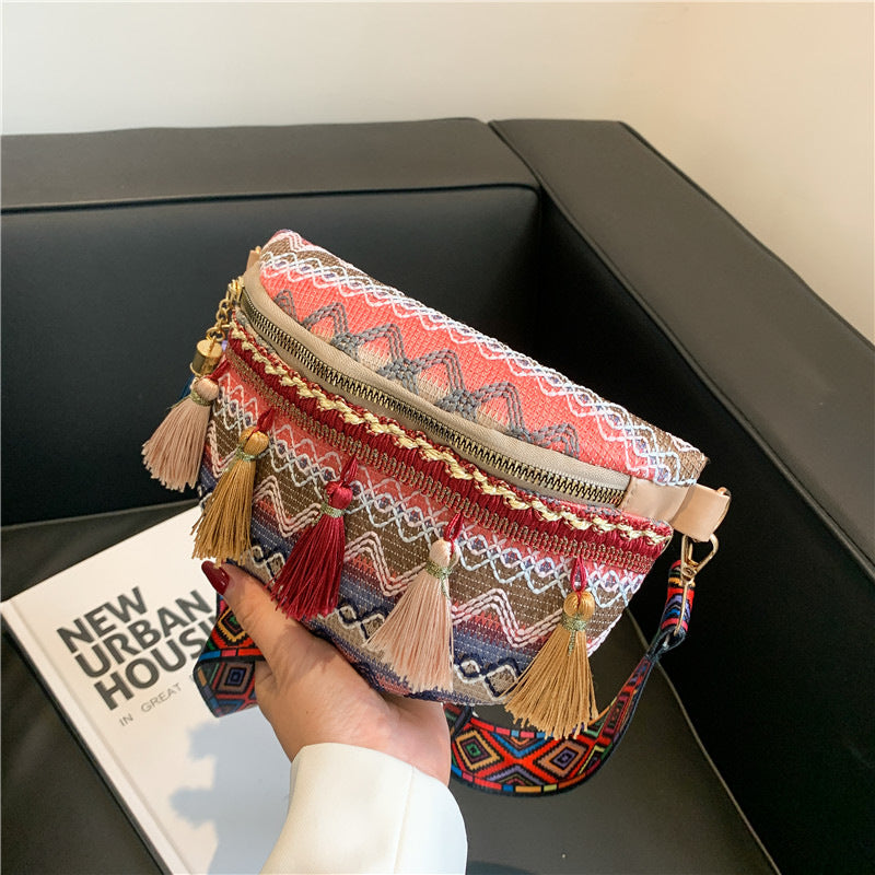 Women's Tassel Braided Small Crossbody Chest Bag