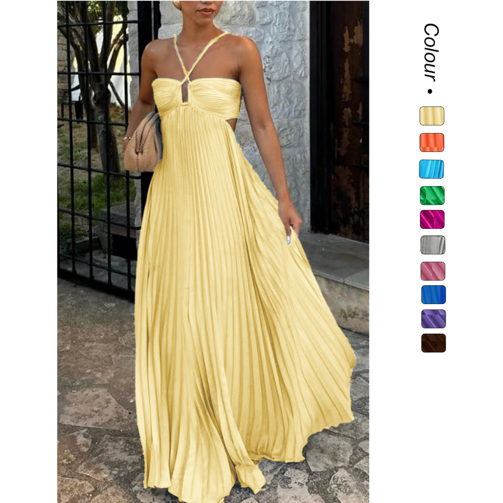 Solid Color Tube Top Pleated Sleeveless Suspender Dress