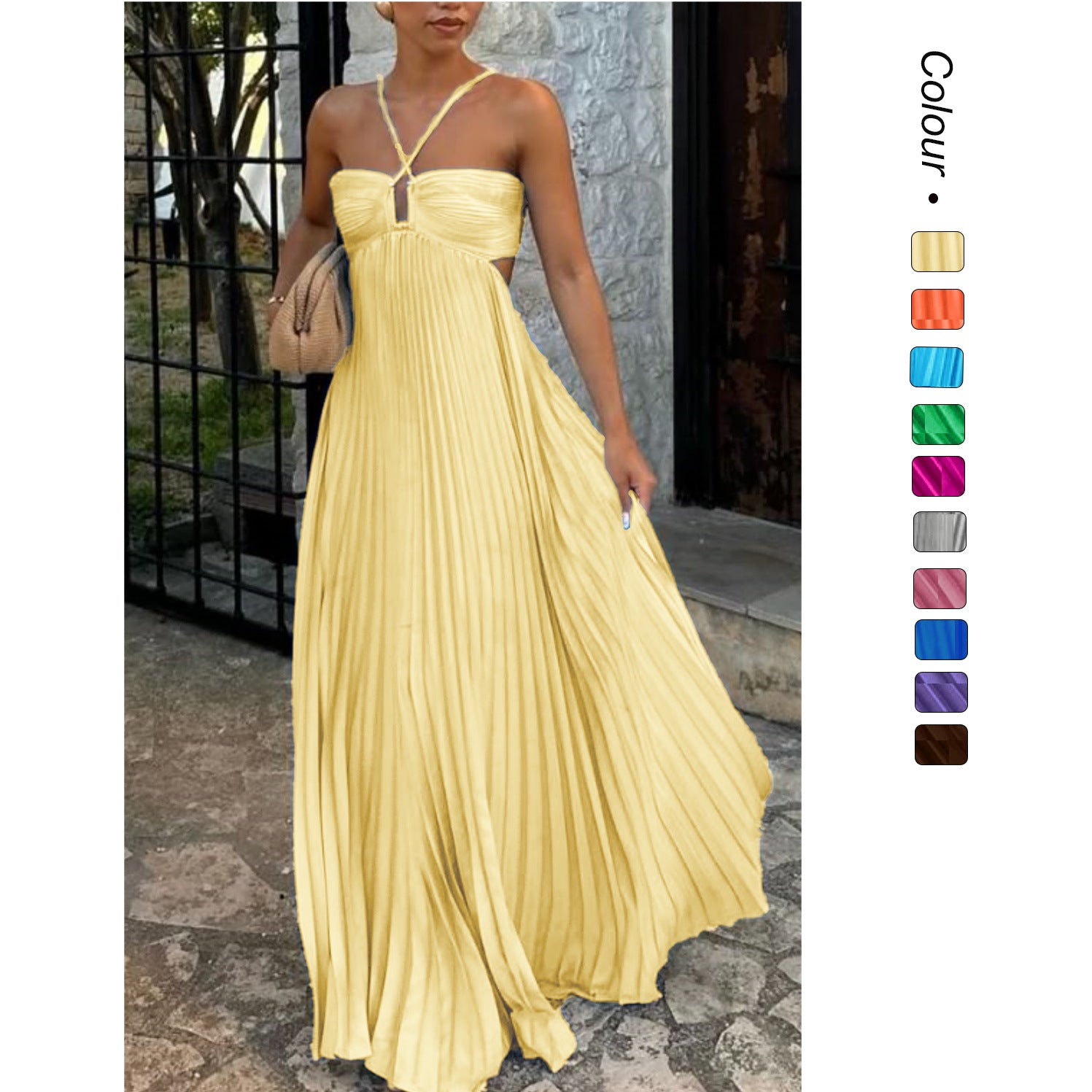 Solid Color Tube Top Pleated Sleeveless Suspender Dress