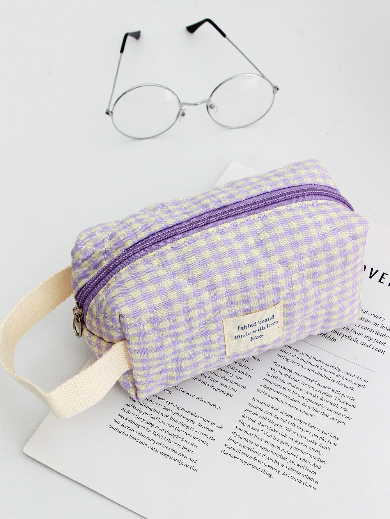 Red Plaid Quilted Large Capacity Cosmetic Bag