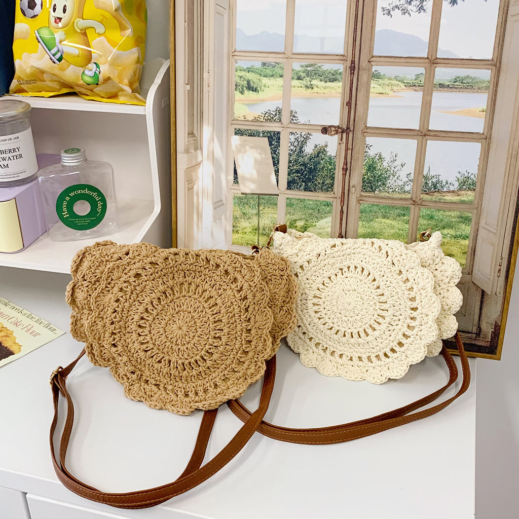 Woven Bag Women'S Summer Knitted Small Crossbody Bag Women'S Casual Versatile Saddle Bag Seaside Vacation Straw Shoulder Bag