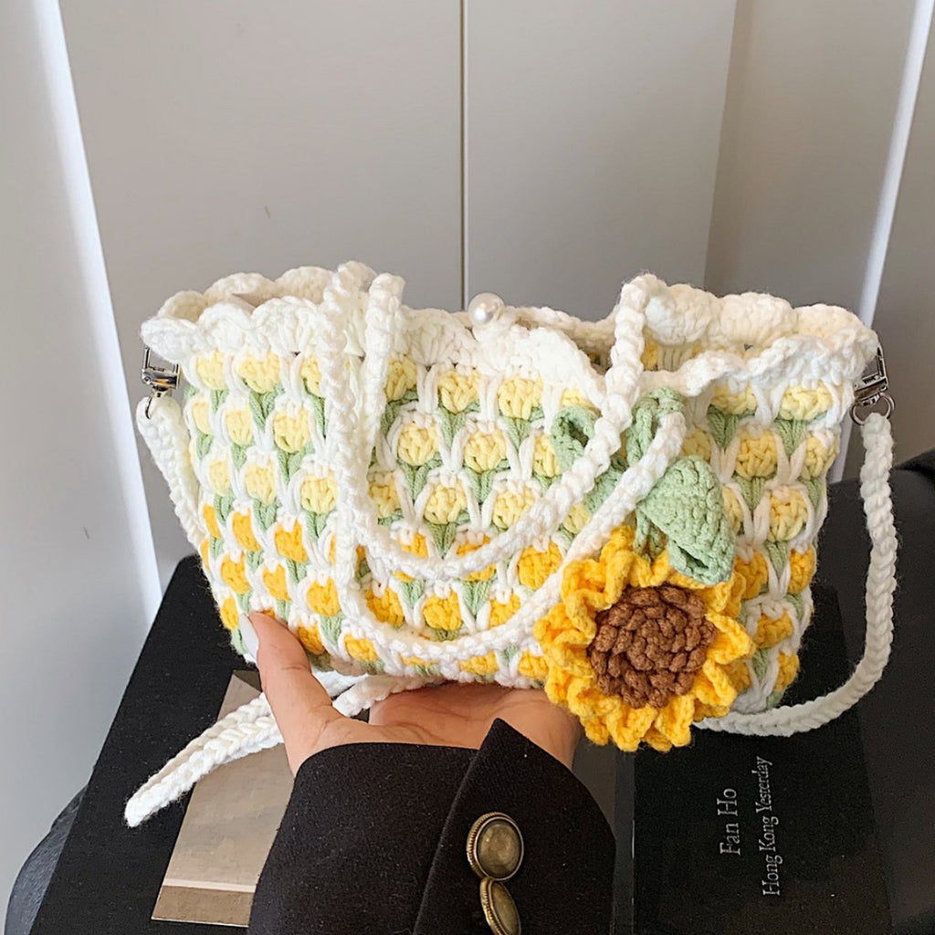 Fresh Tulip Phone 2026 New Yarn Crochet Soft Sunflower Crossbody Bag