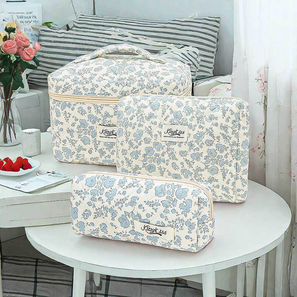 White Orchid Quilted Drawstring Cosmetic Bag