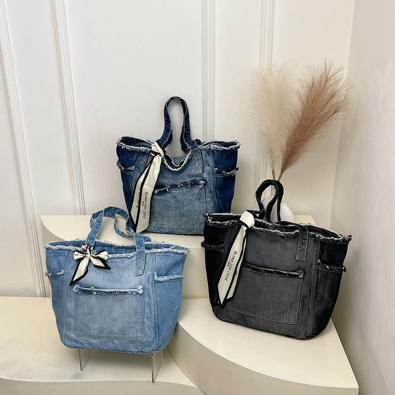 2026 Women Casual Denim Shoulder Large Tote Bag
