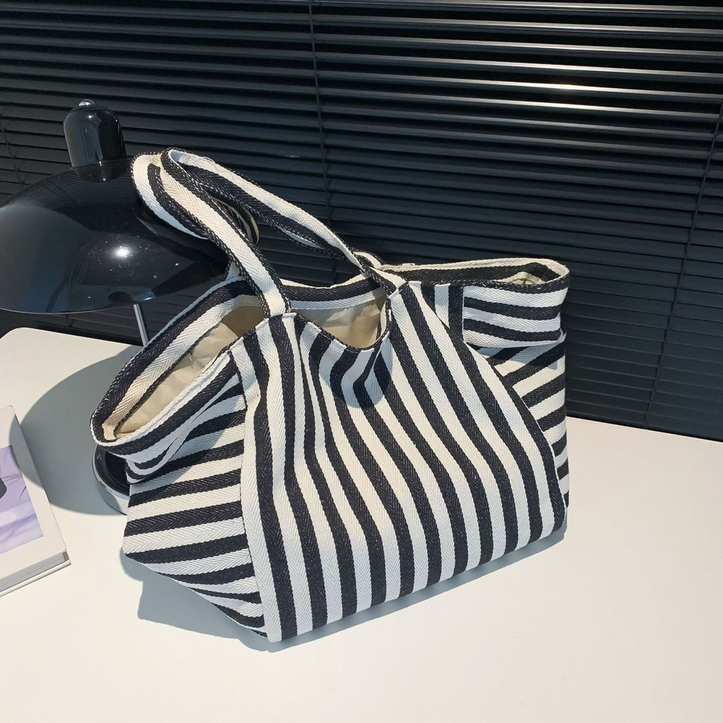 2026 New Stripe Print Reversible Canvas Tote Bag