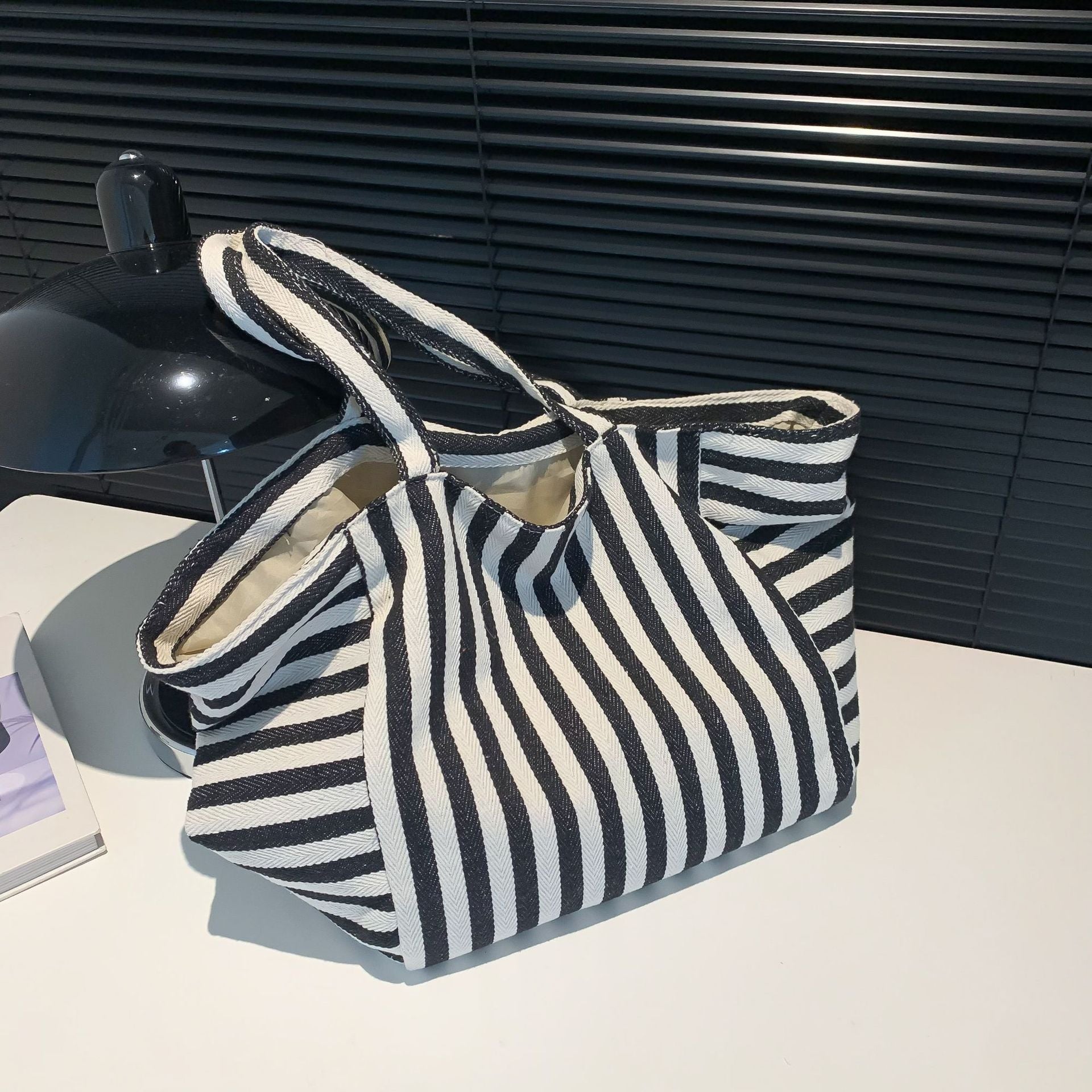 2026 New Stripe Print Reversible Canvas Tote Bag