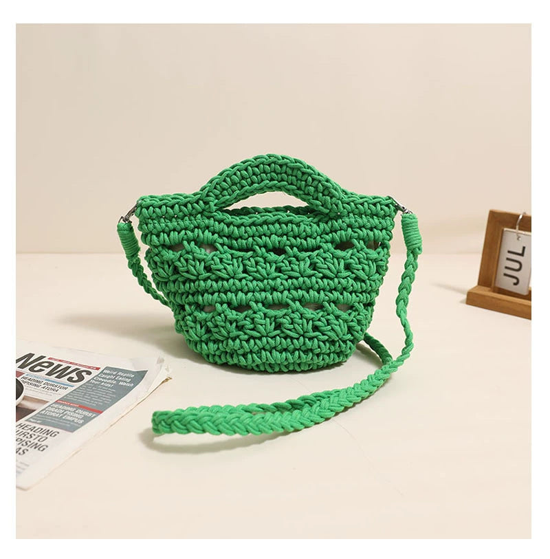 Crossbody Cotton Woven New Cute Handheld Hollow Straw Beach Bag