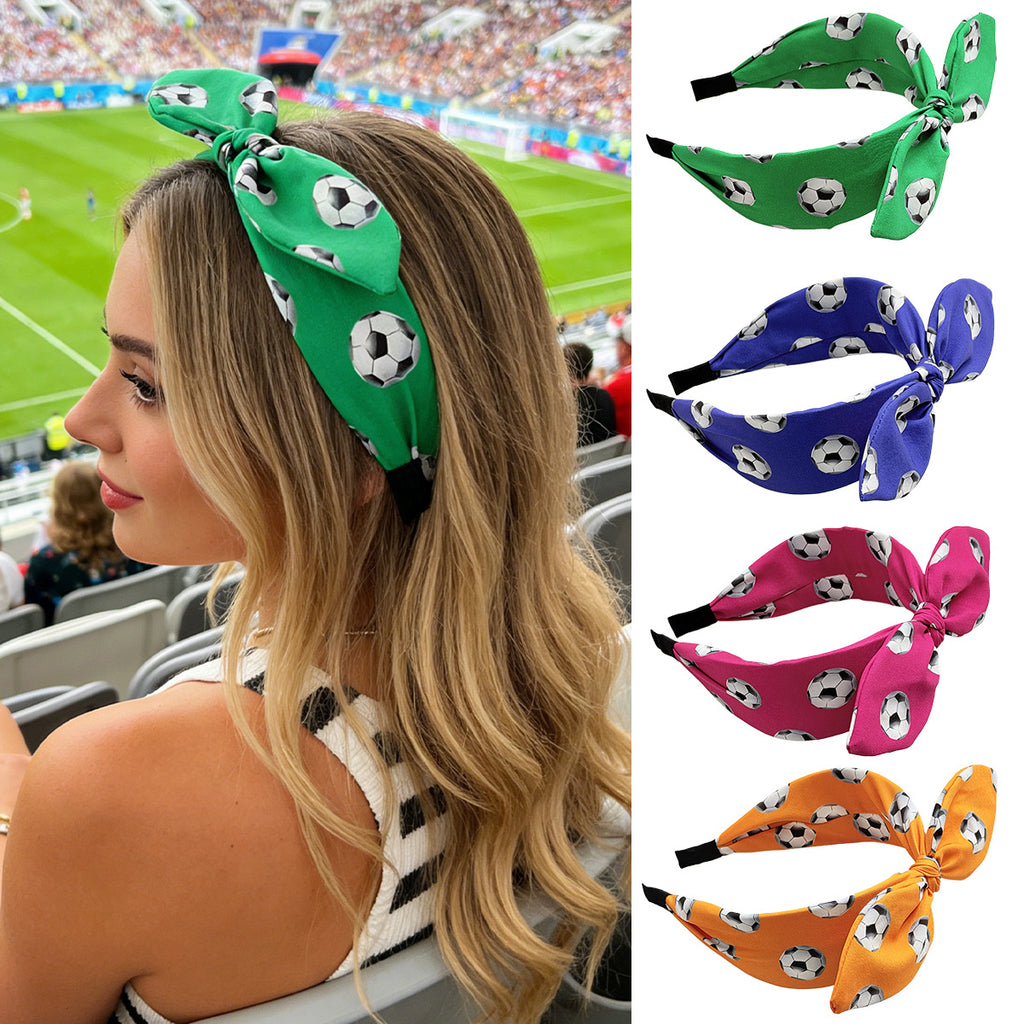 World Cup Football Print Rabbit Ear Bow Headband