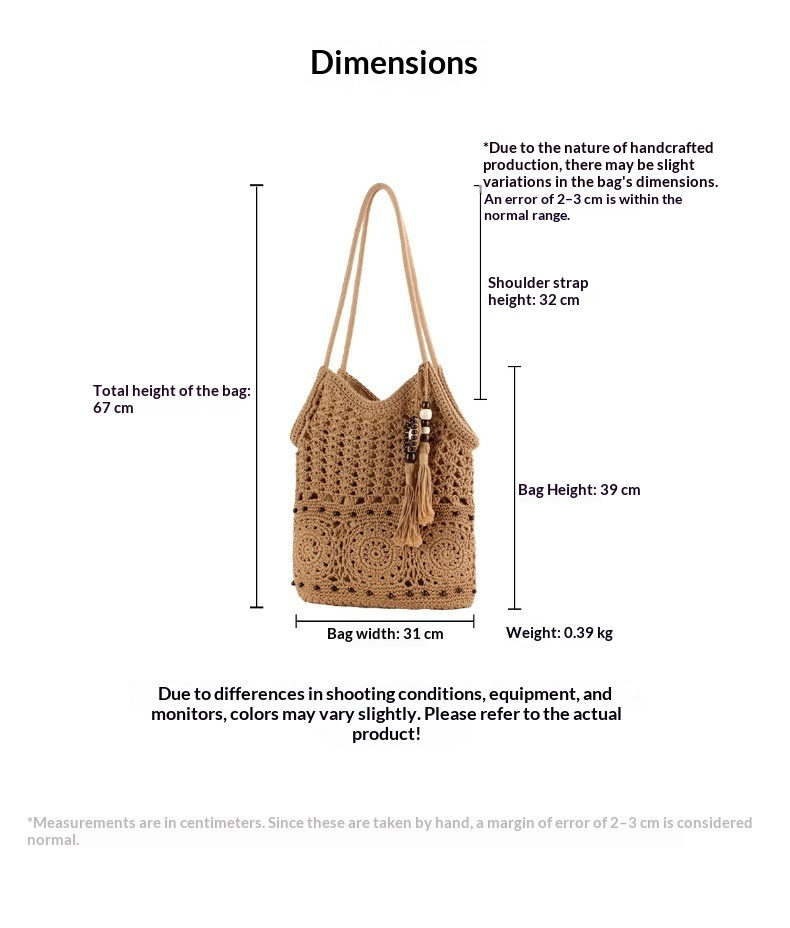 Boho Hand Crocheted Cotton Shoulder Tote with Beaded Tassel