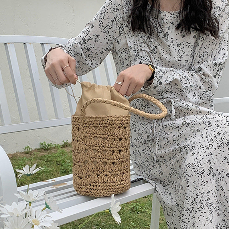 Straw Woven Hollow Bucket Bag