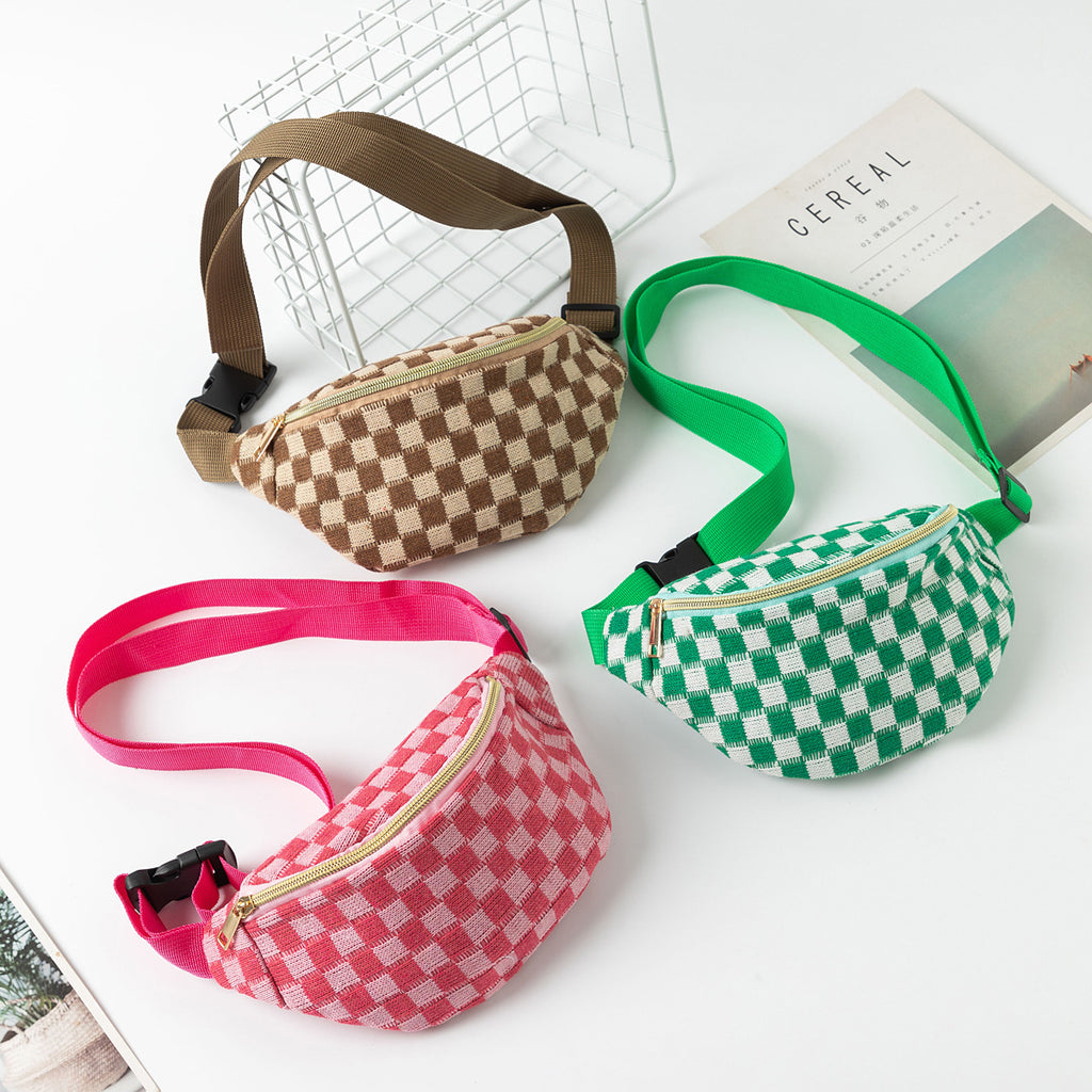 Plaid Waist Bag Unisex Sports Fitness Adjustable Storage Bag