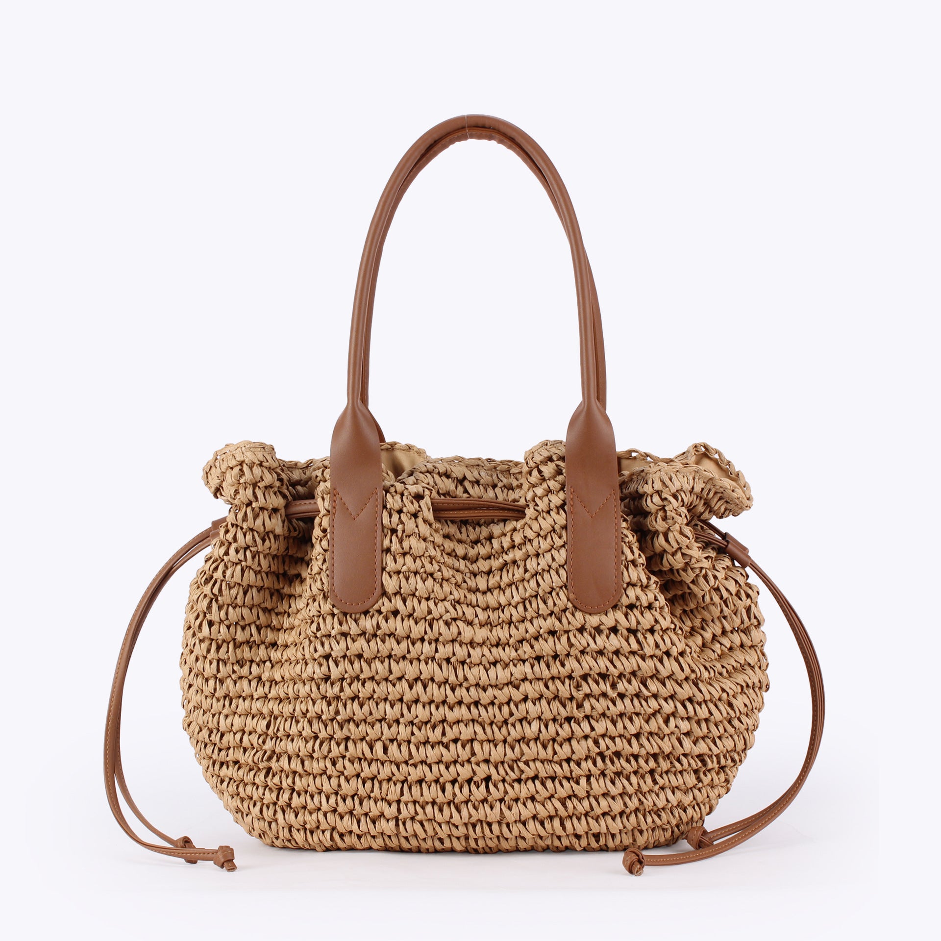Women Straw Woven Large Capacity Shoulder Beach Vacation Bag