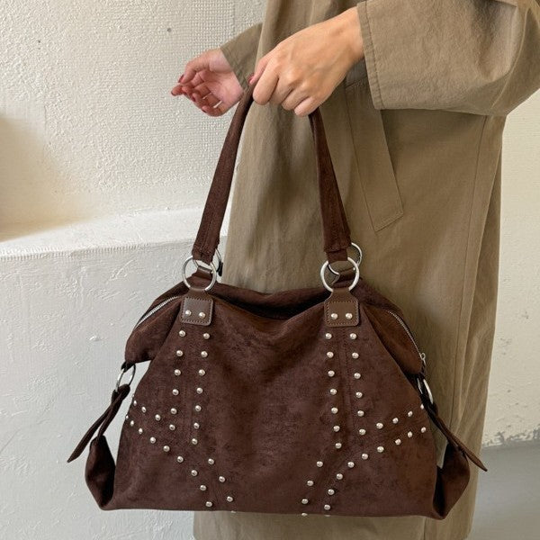 Vintage Studded Slouchy Shoulder Bag