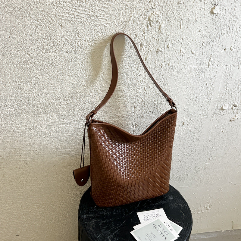 Vintage Woven Shoulder Bag with Functional Pouch Detail