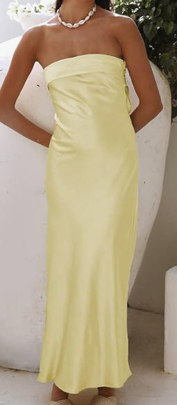 Satin Hollow Backless Tube Top Dress