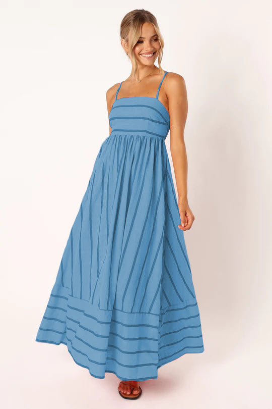 Striped Suspender Backless Large Swing Fresh Dress