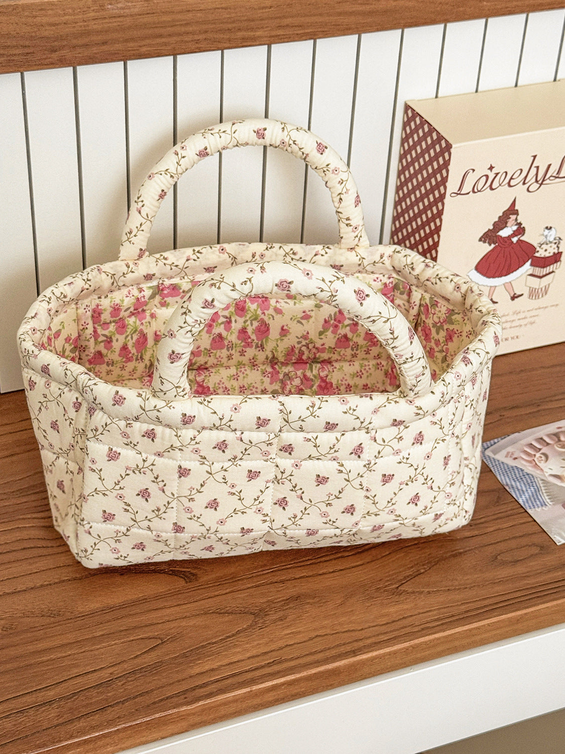 Pastoral Floral Desktop Organizer Basket
