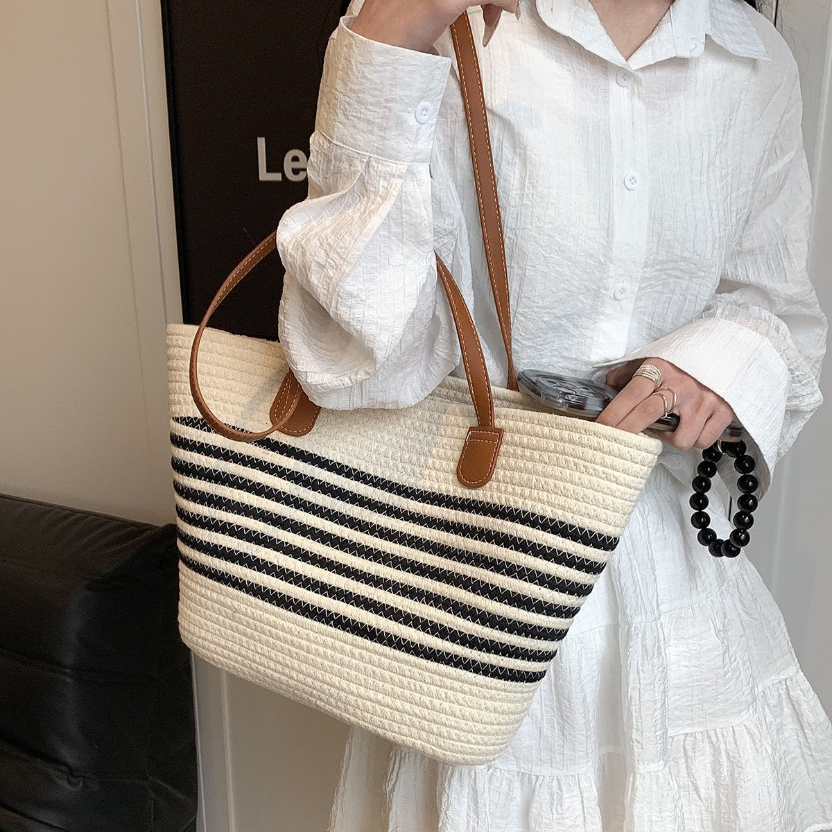 Women New Trendy Woven Beach Large Shoulder Tote Handheld Bag