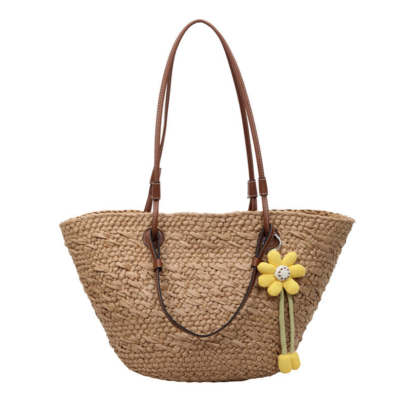 Women Beach Woven Handheld 2026 Spring New Large Shoulder Straw Tote Bag