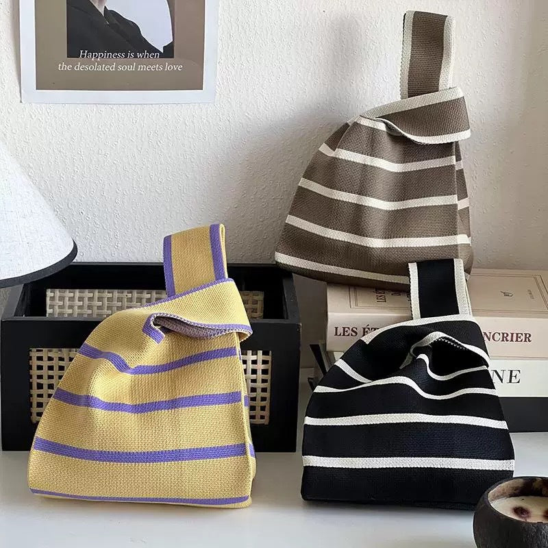 Colorful Geometric Knit Tote With Wide Handles