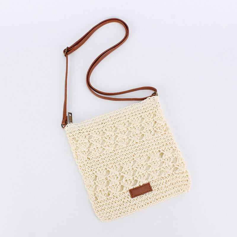 Hollow Paper Rope Woven Crossbody Bag, Summer Beach Vacation Handmade Bag