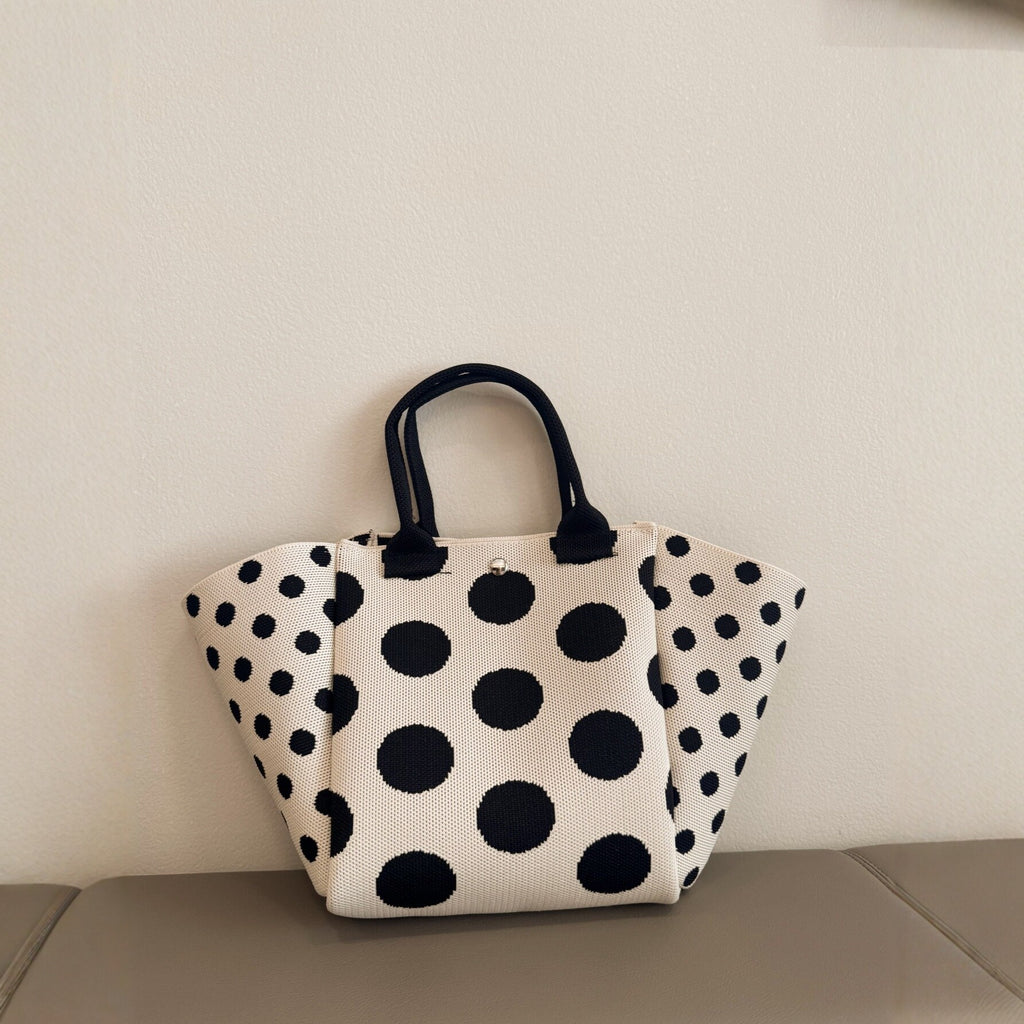 Chic Polka-Dot Knitted Pattern Mini Tote Handbag