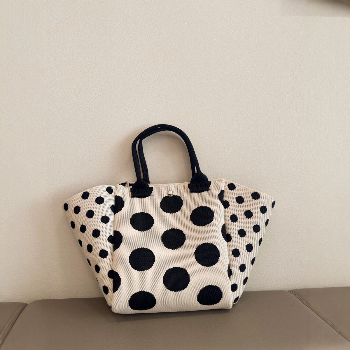 Chic Polka-Dot Knitted Pattern Mini Tote Handbag