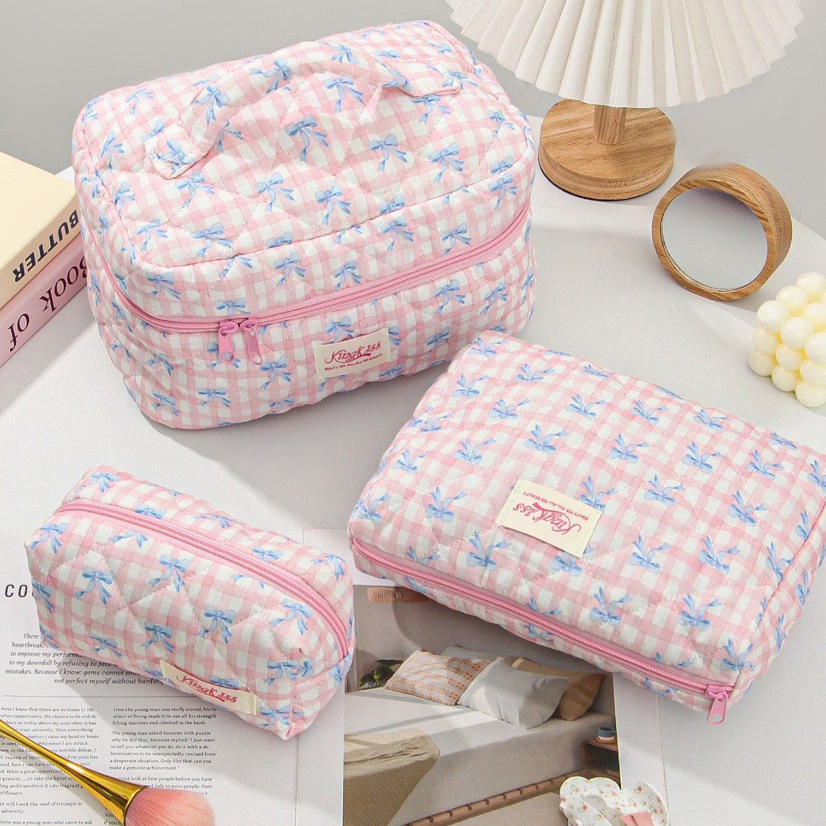 Canvas Striped Octagonal Large-Capacity Toiletry Bag