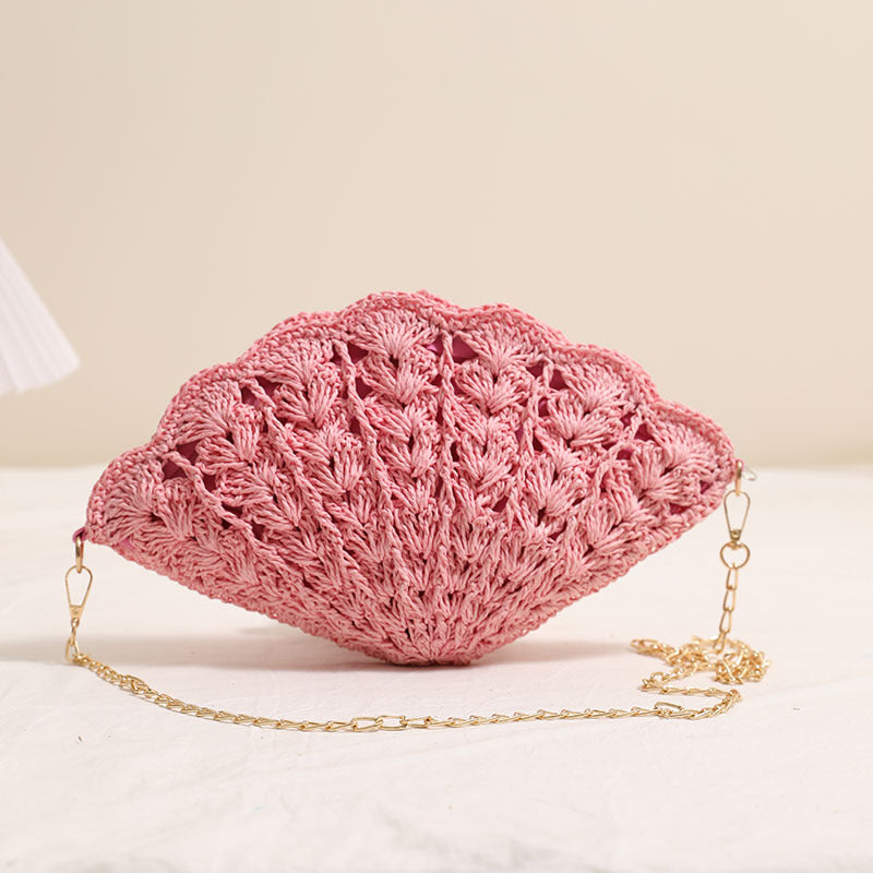 Fairy Shell Crossbody Hollow Fan Straw Beach Bag
