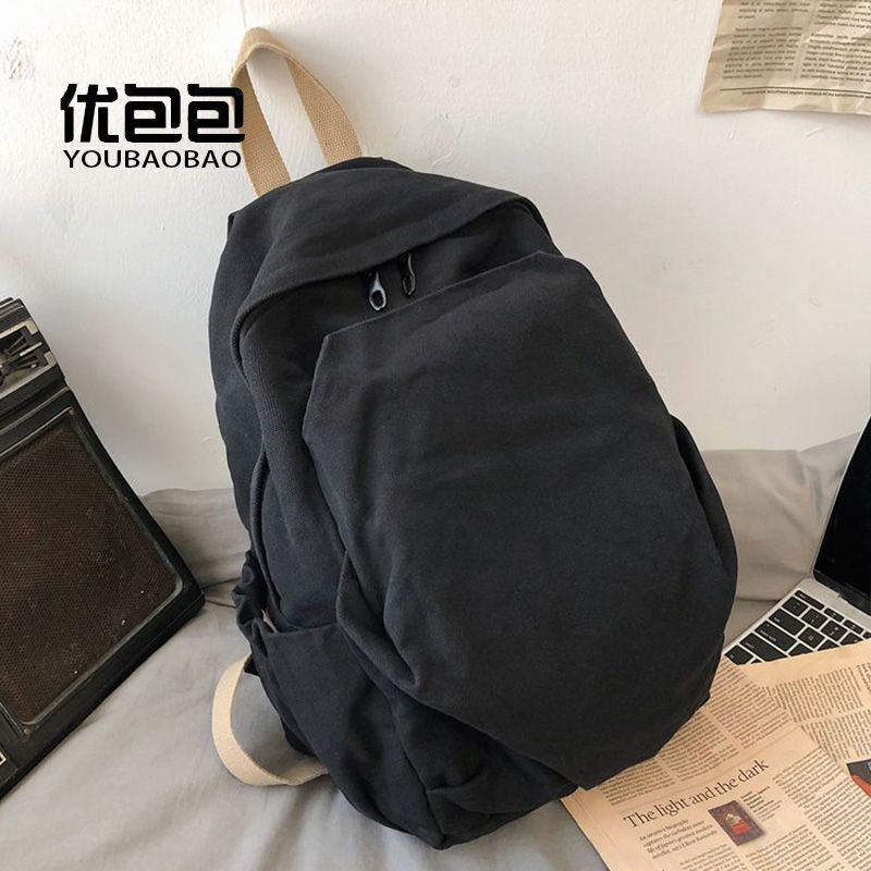 Niche Canvas School Bag New Large Capacity Junior High School College Student Backpack Female Backpack Simple Retro Travel Bag