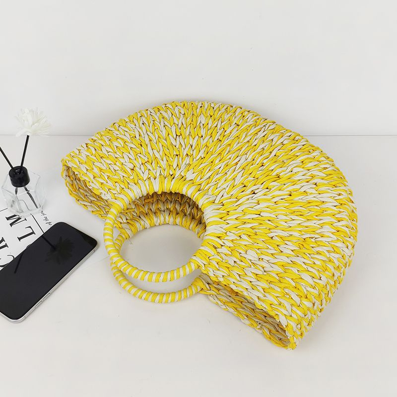 Handmade Round Woven Paper Rope Straw Beach Tote